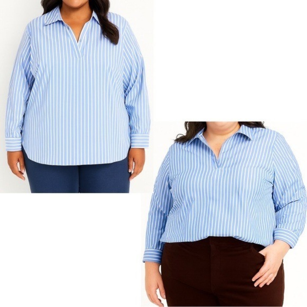 TALBOTS Striped Poplin Popover Size X Petite‎ Collared Pullover Preppy Relaxed